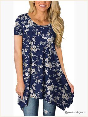 Women's Tunic Top with Leggings - Short Sleeve Flowy Hem